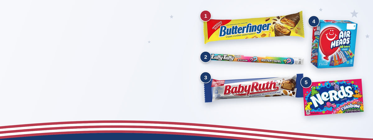 Bestsellers: Butterfinger, Laffy Taffy, Baby Ruth, Airheads en Nerds