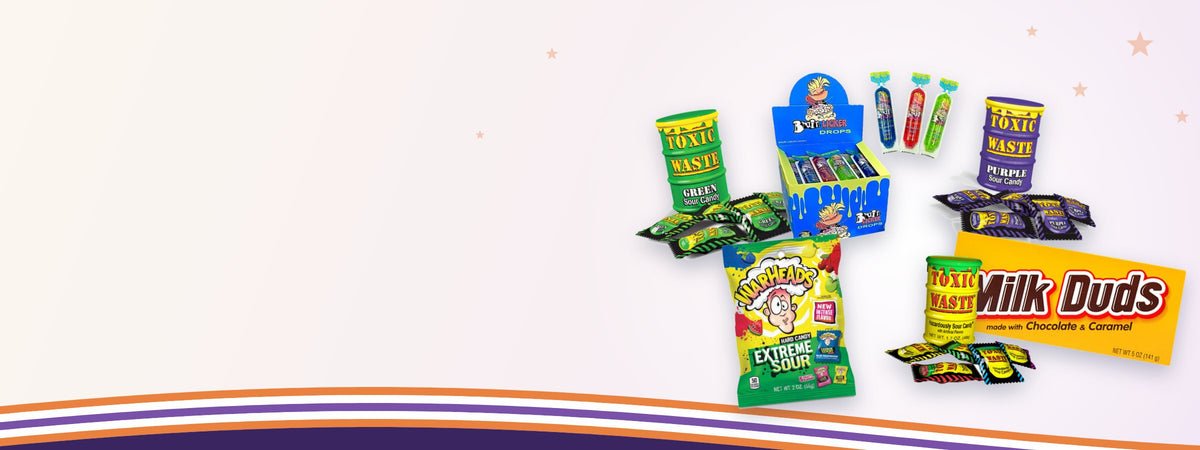 Zuur snoep voor Halloween: Toxic Waste, Brain Licker, Warheads en Milk Duds