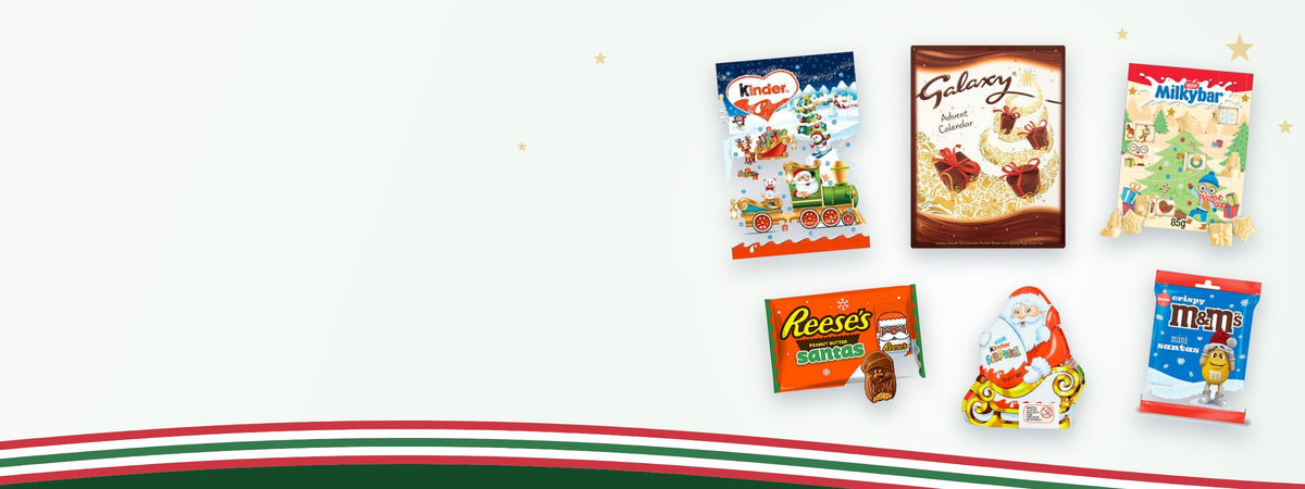 Adventskalenders en kerstchocolade: Kinder, Galaxy, Milkybar en Reese's Santas