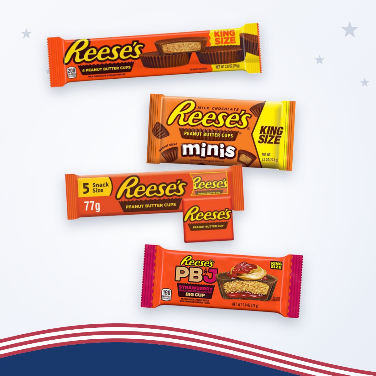 Reese's Peanut Butter Cups: King Size, Minis King Size, Snack Size 5 Pack en Big Cup PB&J