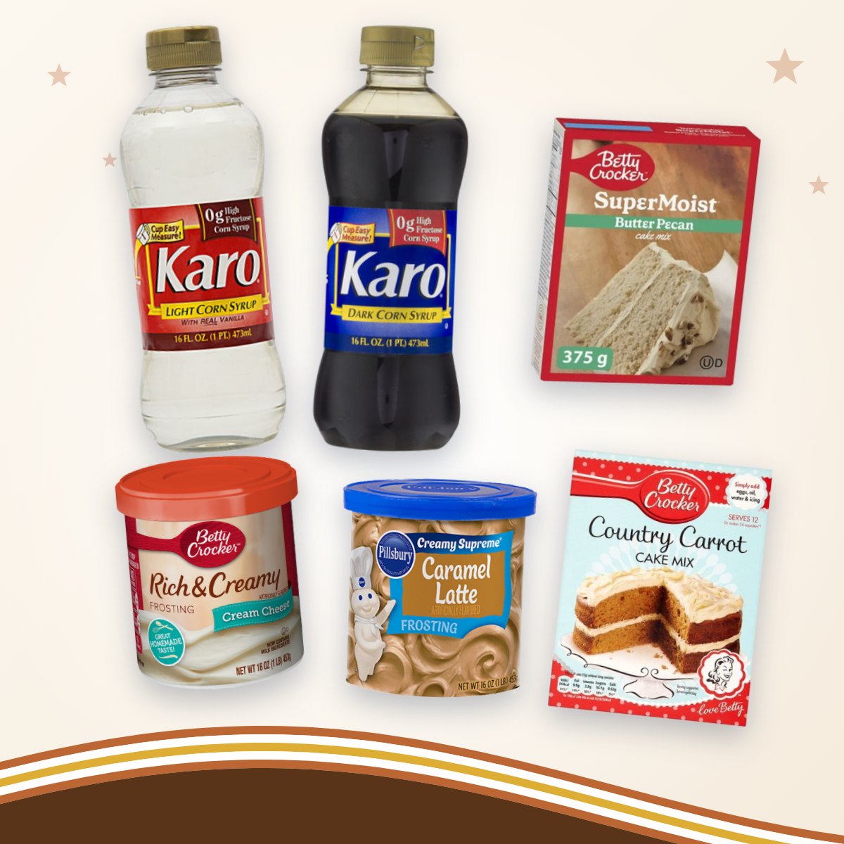 Karo, cake mix en frosting voor pecan pie en Thanksgiving desserts