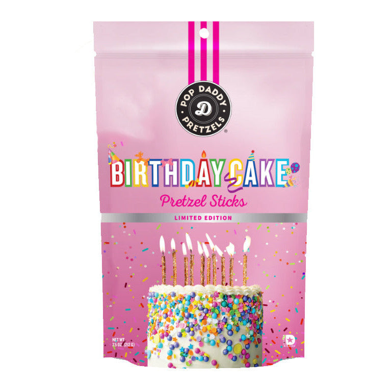 Pop Daddy Pretzels Birthday Cake (12 x 212g) - AmerikaanseGroothandel.nl