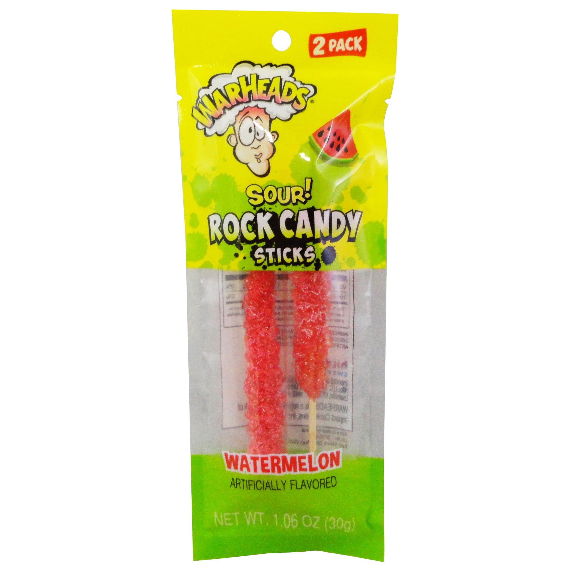 Warheads Sour! Rock Candy Sticks Watermelon (12 x 30g) - AmerikaanseGroothandel